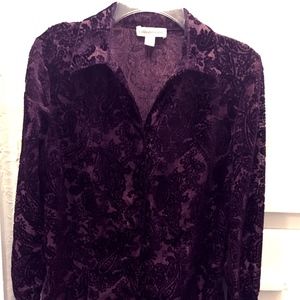 Coldwater Creek Eggplant Velvet Burnout Blouse